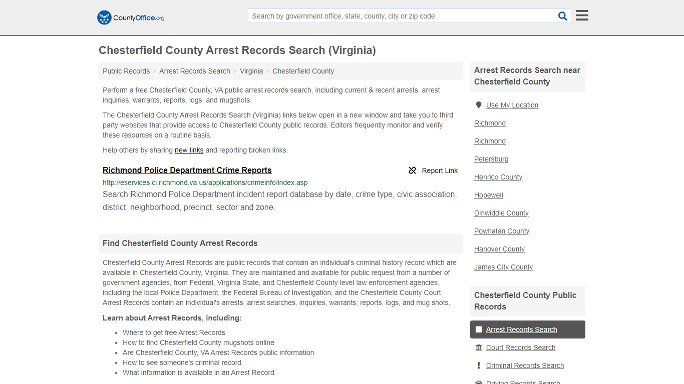 Chesterfield County Arrest Records Search (Virginia) - County Office