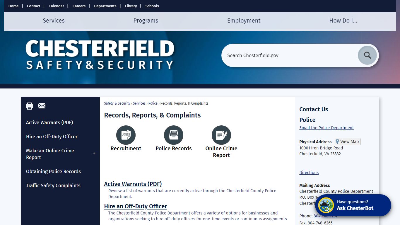 Records, Reports, & Complaints | Chesterfield County, VA