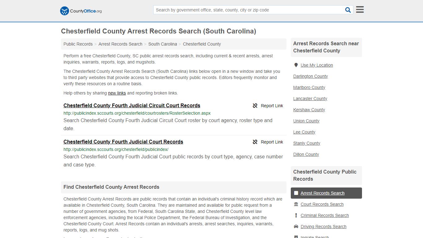 Chesterfield County Arrest Records Search (South Carolina) - County Office